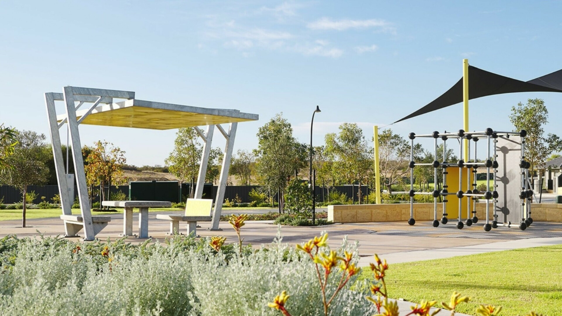 Allara, Eglinton Revolution playground and shaded picnic table.