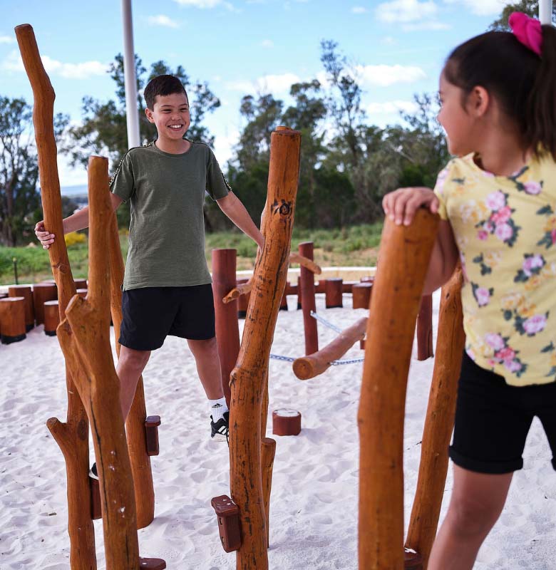 Cassia, Kwinana young children exploring park obstacle