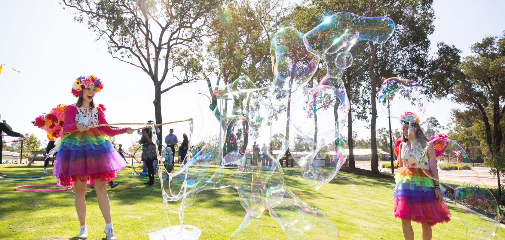 Cassia, Kwinana fairies making bubbles in the park