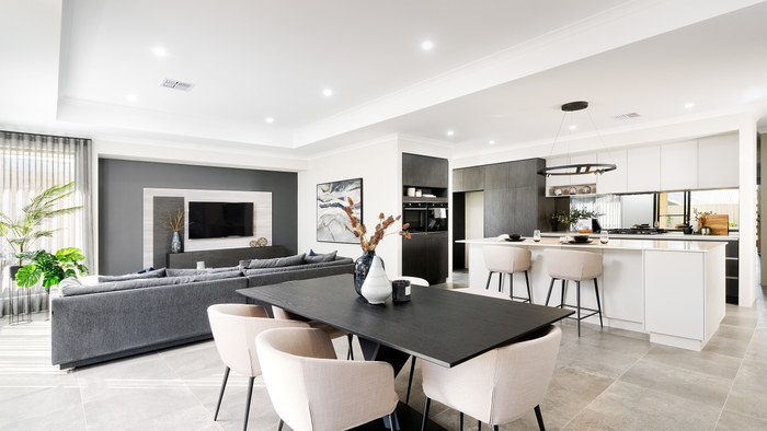 Content Living The Shenton family, living and dining space
