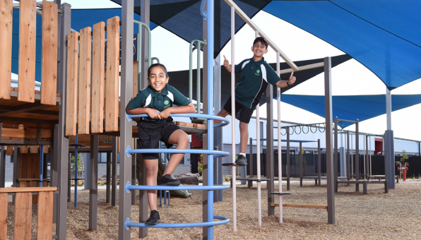 Arcadia's winter newsletter school children, playing on playground